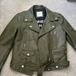 Green Genuine Leather Biker Jacket